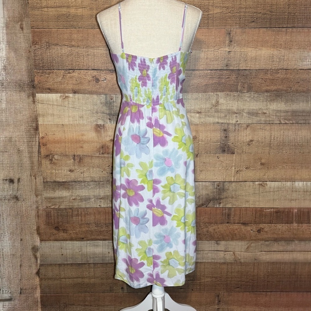Aritzia Sunday Best Viola Midi Dress Sky/Pear Green Floral Sleeveless Size L - Picture 6 of 16